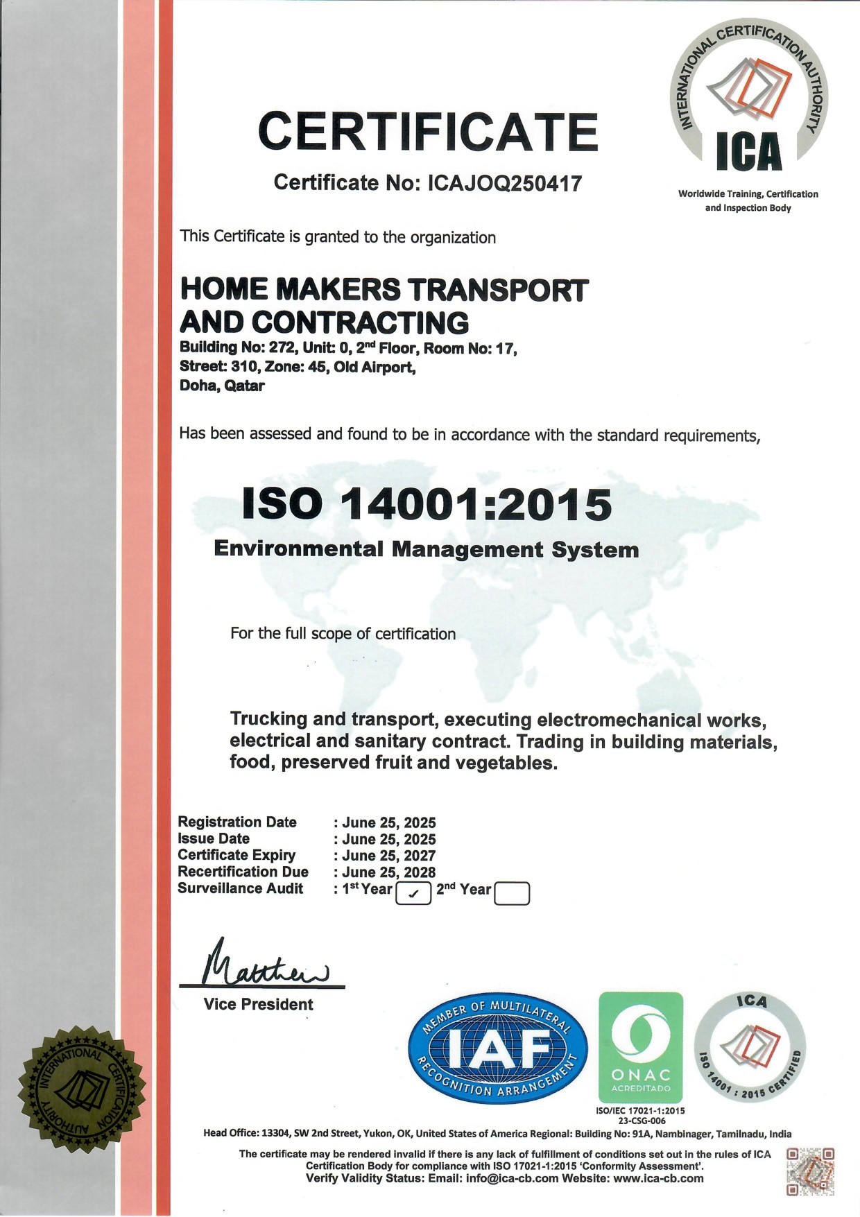 ISO 14001 Environment Certified